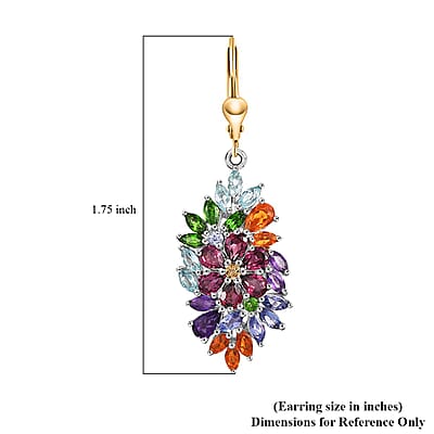 D'Joy Multi Gemstone 6.00 ctw Flowers Bouquet Earrings in 18K Vermeil YG and Rhodium Over Sterling Silver
