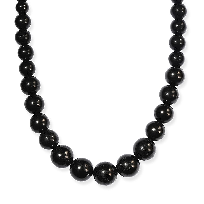D'Joy Shungite Beaded Necklace in Rhodium Over Sterling Silver 300.00 ctw (18 Inches)