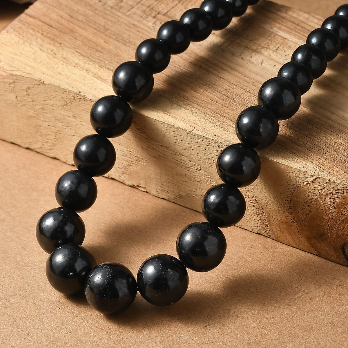 D’joy Shungite 300.00 ctw Beaded Necklace in Rhodium Over Sterling Silver 18 Inches image number 1