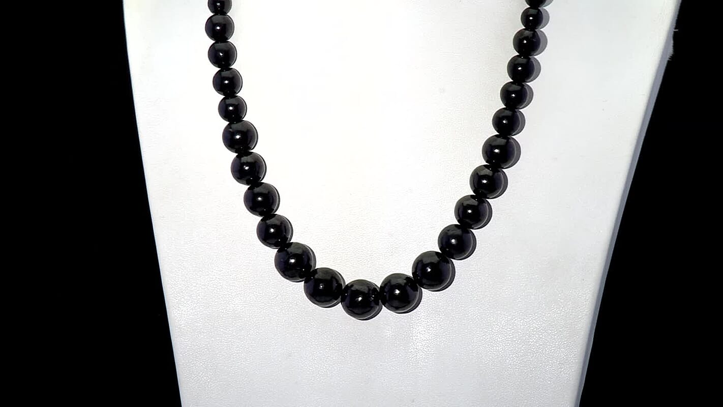 D'Joy Shungite Beaded Necklace in Rhodium Over Sterling Silver 300.00 ctw (18 Inches)