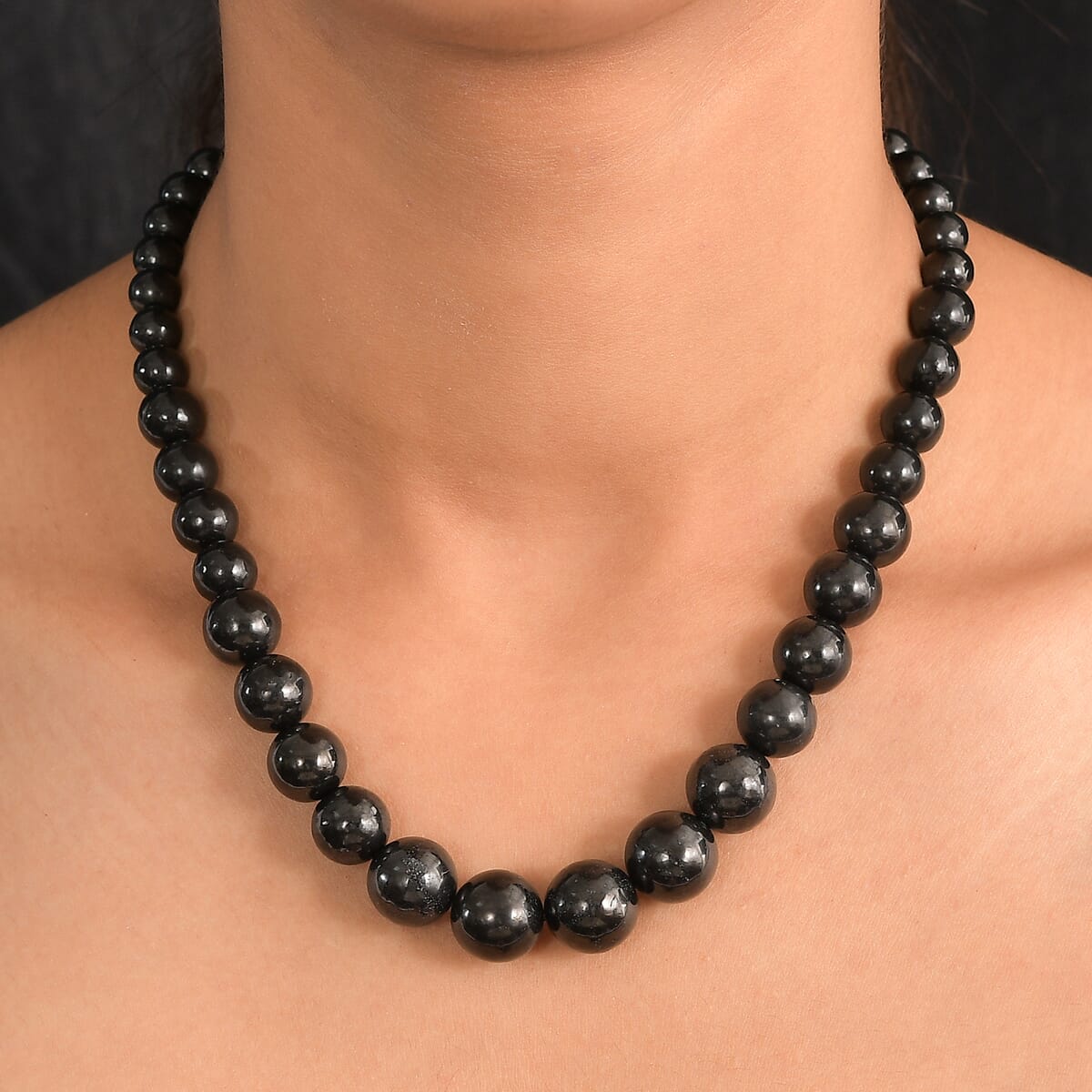 D’joy Shungite 300.00 ctw Beaded Necklace in Rhodium Over Sterling Silver 18 Inches image number 2