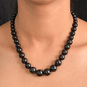 D'Joy Shungite Beaded Necklace in Rhodium Over Sterling Silver 300.00 ctw (18 Inches)