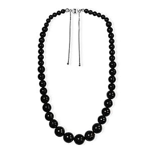 D'Joy Shungite Beaded Necklace in Rhodium Over Sterling Silver 300.00 ctw (18 Inches)