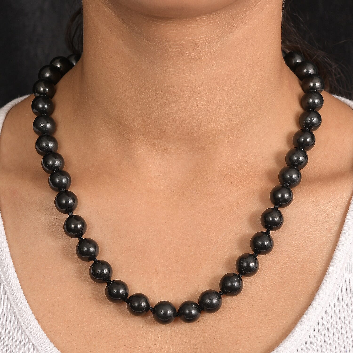 EverTrue Shungite 400.00 ctw Beaded Necklace in Platinum Bond (20 Inches)