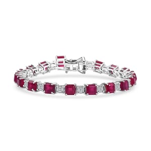 D'Joy Niassa Ruby (FF) and Moissanite 24.35 ctw Art Deco Bracelet in Rhodium Over Sterling Silver (6.50 In)