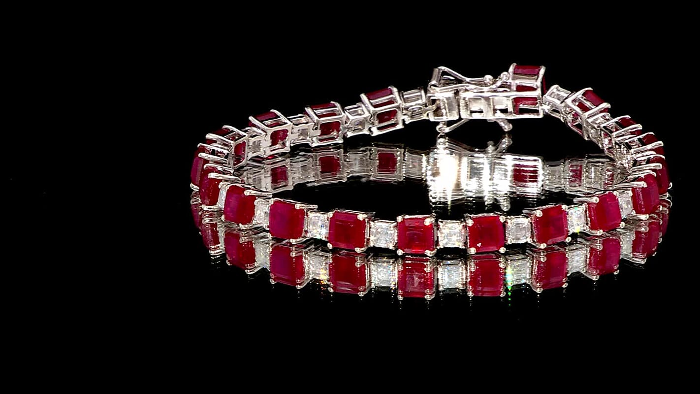 D'Joy Niassa Ruby (FF), Moissanite Bracelet in Rhodium Over Sterling Silver (6.50 In) 24.35 ctw
