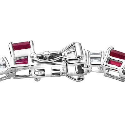 D'Joy Niassa Ruby (FF) and Moissanite 24.35 ctw Art Deco Bracelet in Rhodium Over Sterling Silver (6.50 In)
