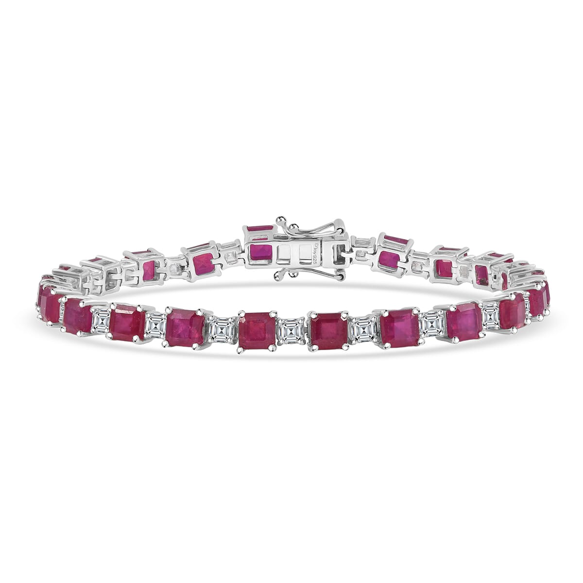 D'Joy Niassa Ruby (FF) and Moissanite 30.10 ctw Art Deco Bracelet in Rhodium Over Sterling Silver (8.00 In) image number 0