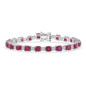 D'Joy Niassa Ruby (FF) and Moissanite 30.10 ctw Art Deco Bracelet in Rhodium Over Sterling Silver (8.00 In)