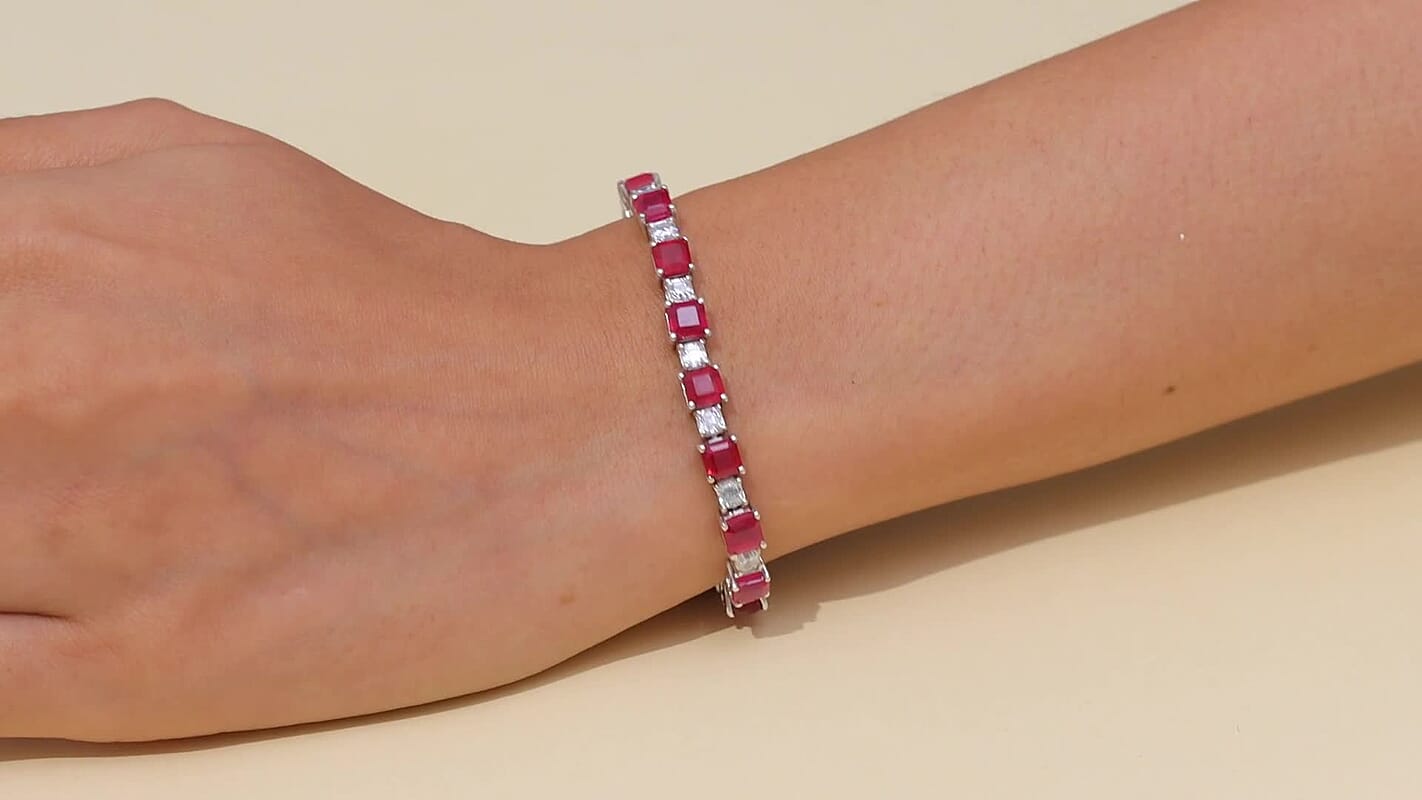 D'Joy Niassa Ruby (FF), Moissanite Bracelet in Rhodium Over Sterling Silver (6.50 In) 24.35 ctw