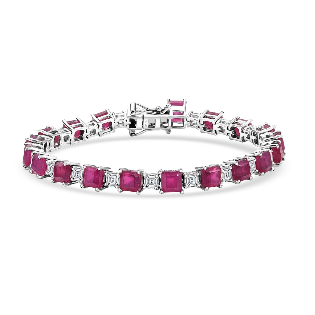 D'Joy Niassa Ruby (FF) and Moissanite 27.25 ctw Art Deco Bracelet in Rhodium Over Sterling Silver (7.25 In) image number 0