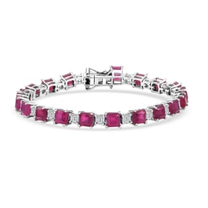 D'Joy Niassa Ruby (FF) and Moissanite 27.25 ctw Art Deco Bracelet in Rhodium Over Sterling Silver (7.25 In)