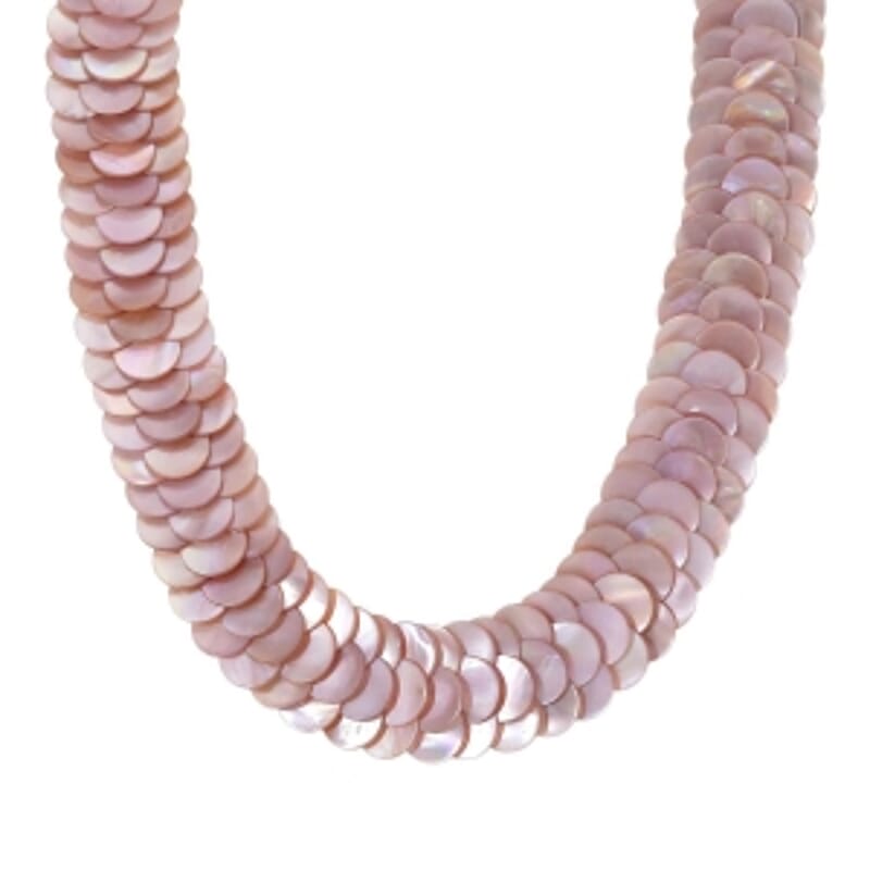 Pink Mother of Pearl 380.00 ctw Necklace in Silvertone 20 Inches