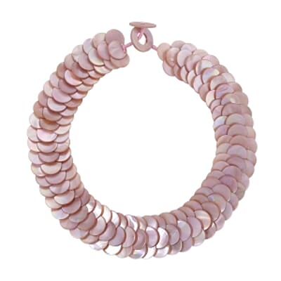 Pink Mother of Pearl 380.00 ctw Necklace in Silvertone 20 Inches