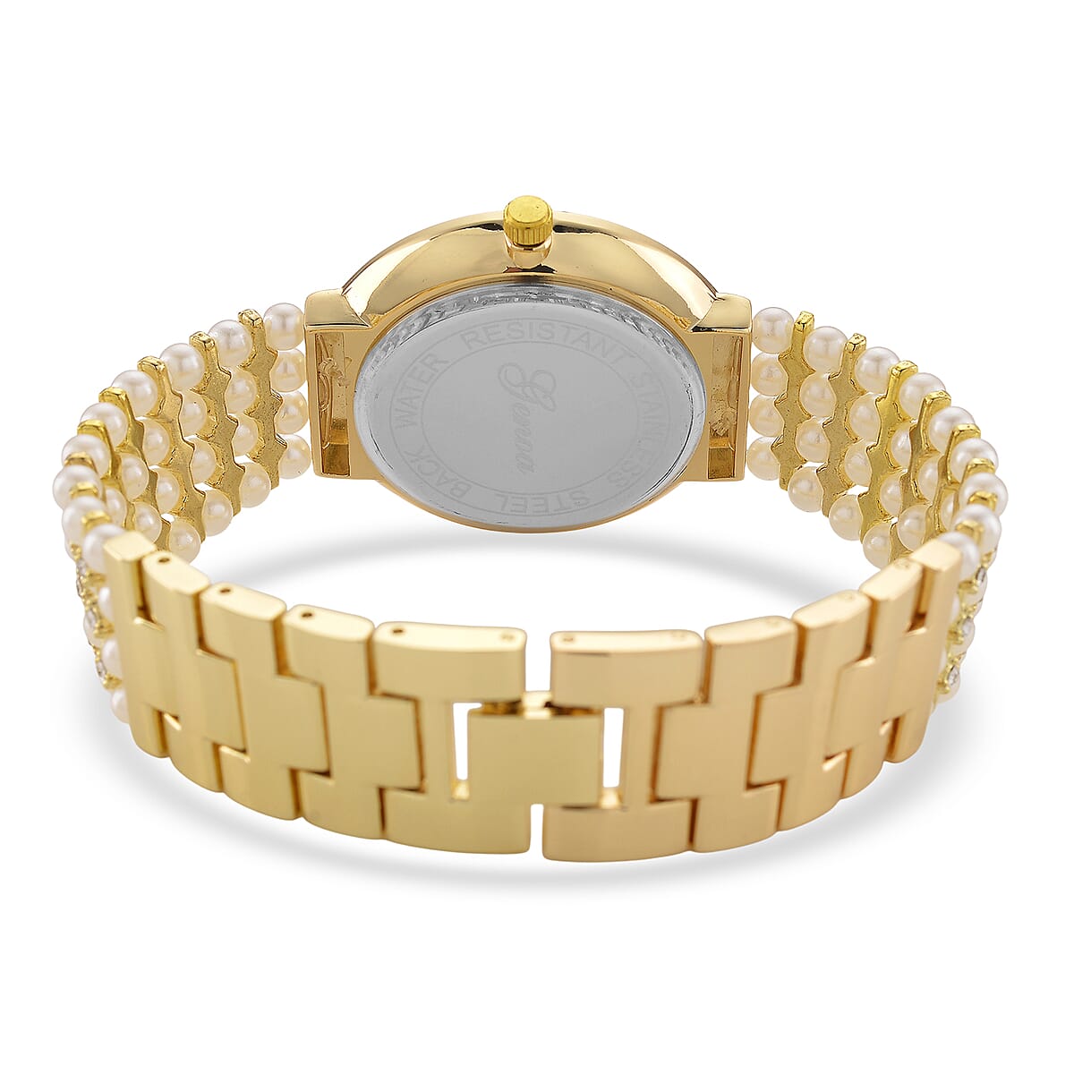 Genoa Austrian Crystal, Simulated Pearl Japanese Movement Blue Dail Watch in Goldtone image number 5