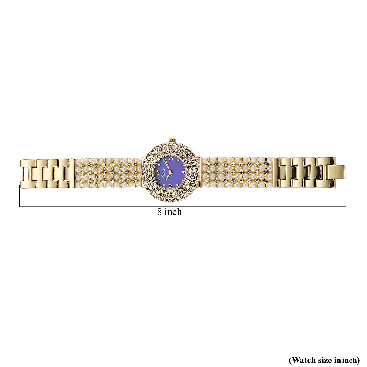 Genoa Austrian Crystal, Simulated Pearl Japanese Movement Blue Dail Watch in Goldtone image number 6