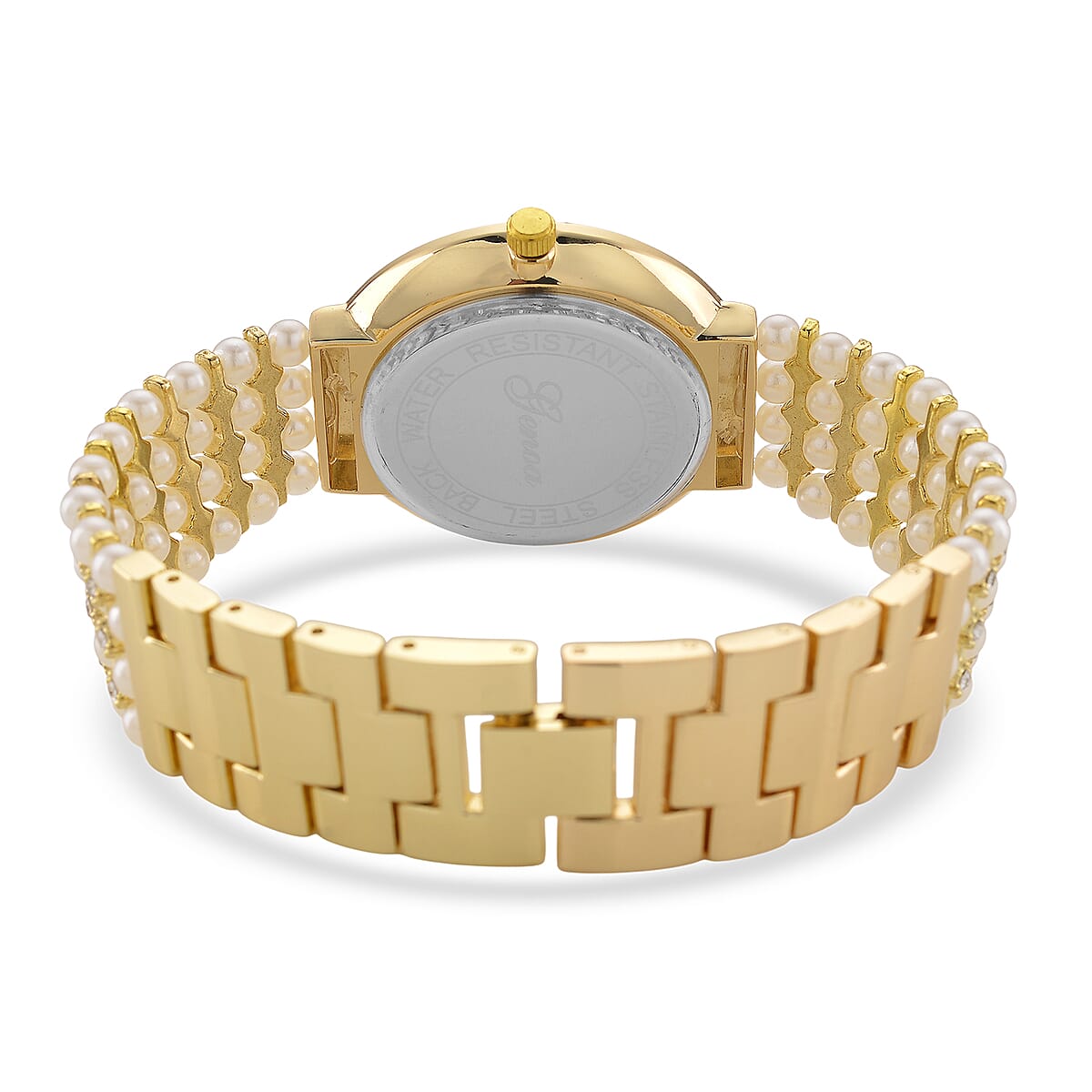 Genoa Austrian Crystal, Simulated Pearl Japanese Movement Purple Dail Watch in Goldtone image number 6