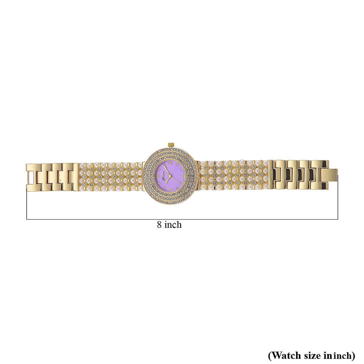 Genoa Austrian Crystal, Simulated Pearl Japanese Movement Purple Dail Watch in Goldtone image number 7