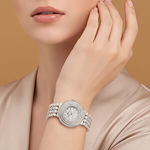Genoa Austrian Crystal, Simulated Pearl Japanese Movement White Dail Watch in Silvertone