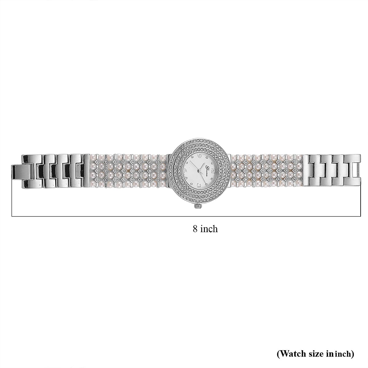 Genoa Austrian Crystal, Simulated Pearl Japanese Movement White Dail Watch in Silvertone image number 7
