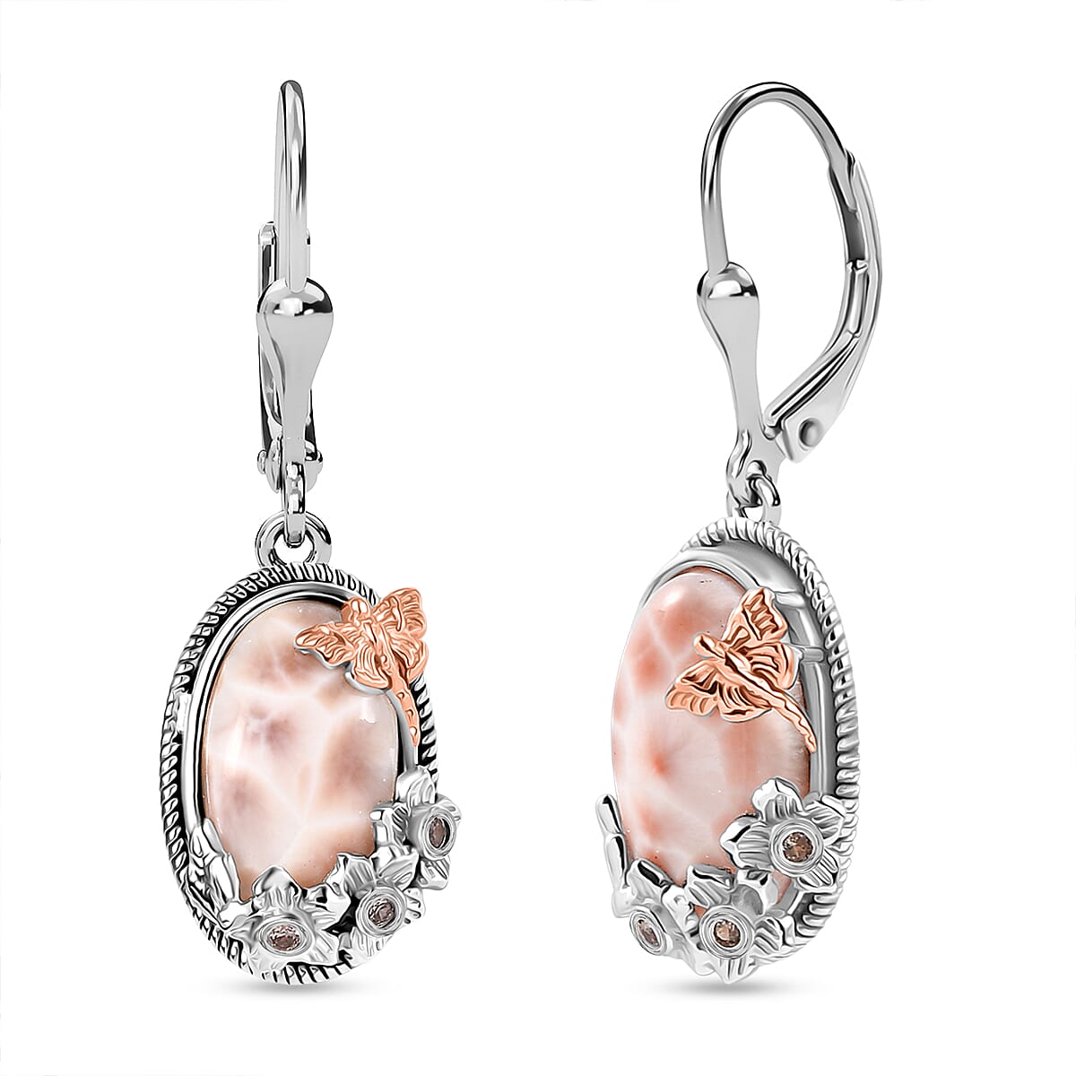 D’Joy Premium Natrolite and Natural Champagne Zircon 8.20 ctw Earrings in 18K Vermeil YG and Rhodium Over Sterling Silver