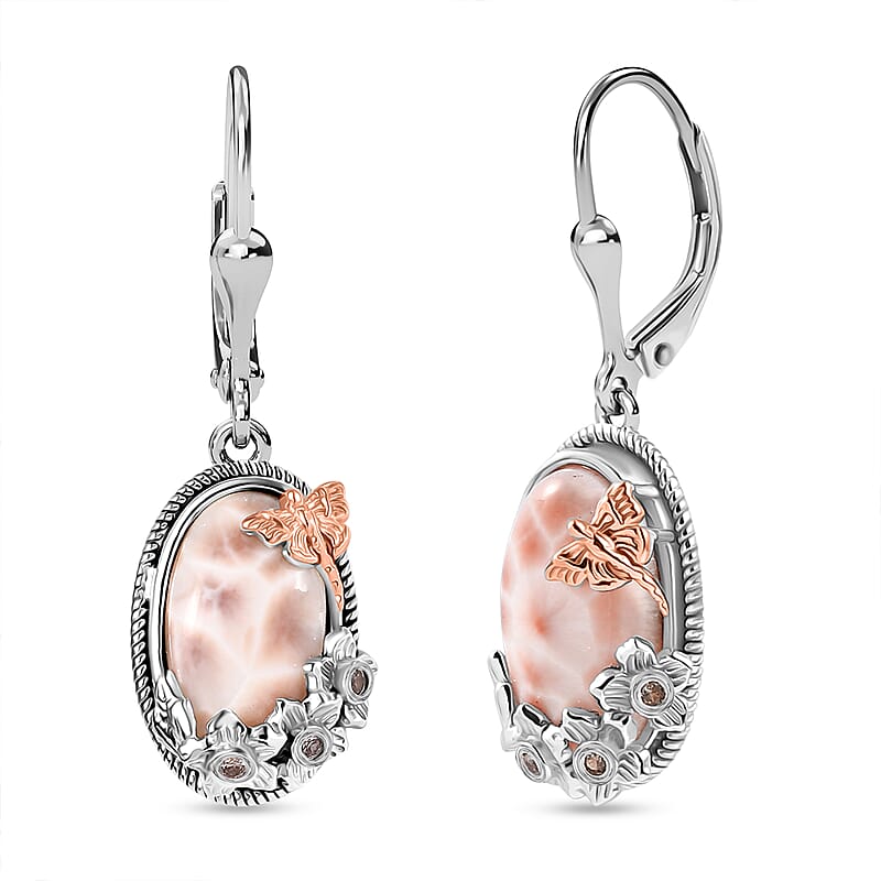D’Joy Premium Natrolite and Natural Champagne Zircon 8.20 ctw Earrings in 18K Vermeil YG and Rhodium Over Sterling Silver