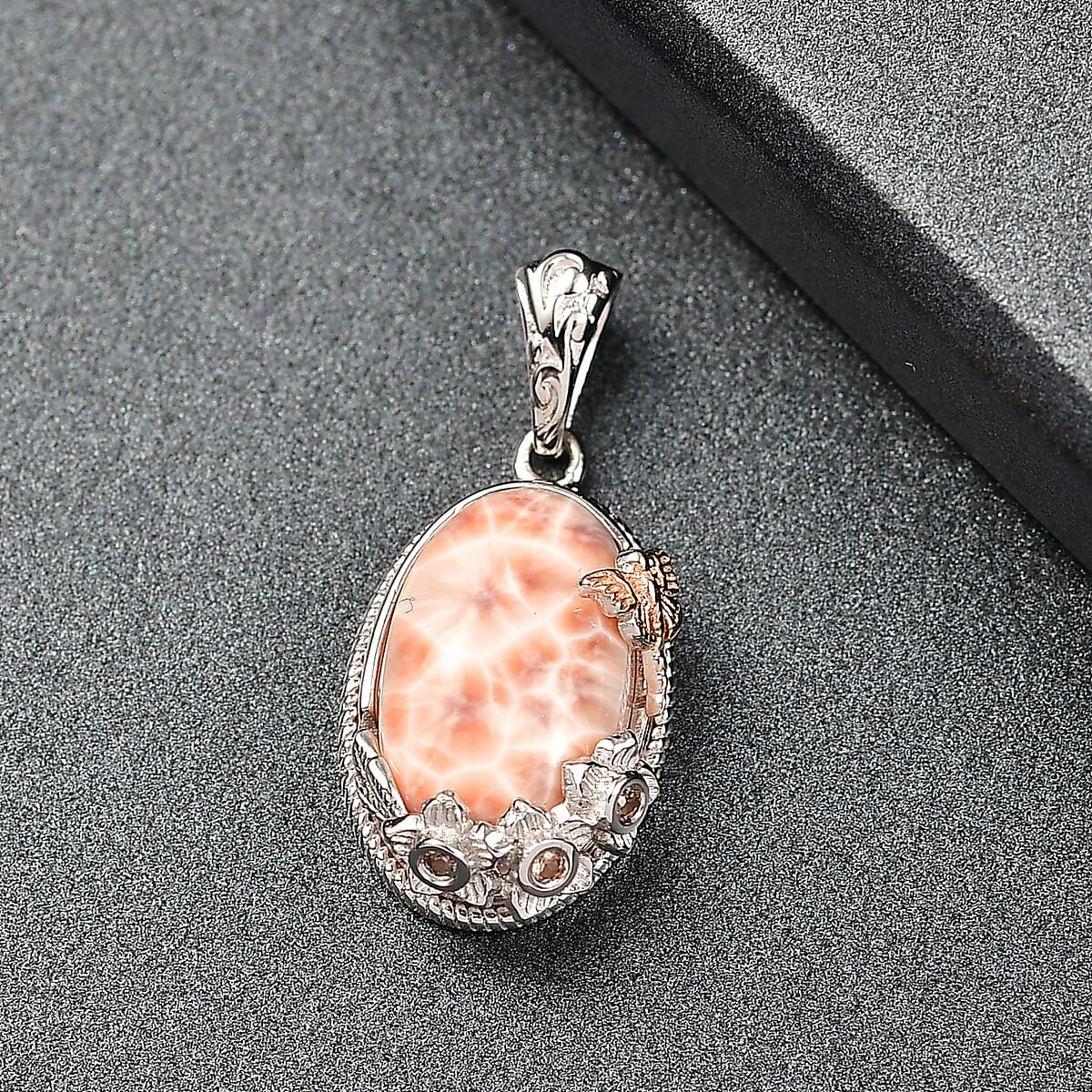 D'Joy Natrolite and Champagne Zircon 6.70 ctw Pendant without Chain in 18K Vermeil RG and Rhodium Over Sterling Silver image number 1