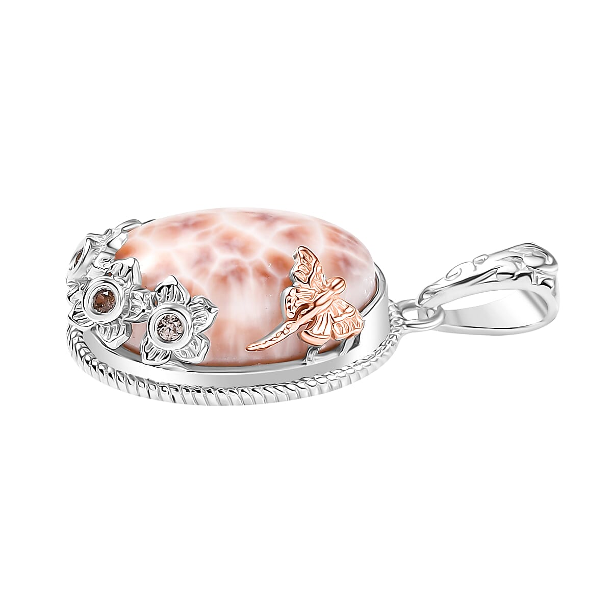 D'Joy Natrolite and Champagne Zircon 6.70 ctw Pendant without Chain in 18K Vermeil RG and Rhodium Over Sterling Silver image number 3
