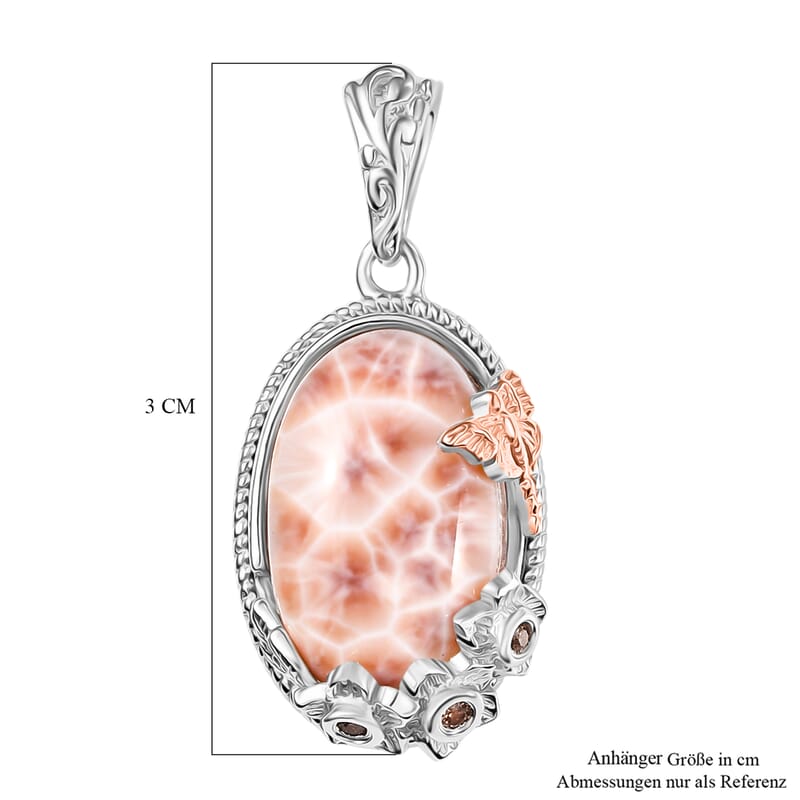 D'Joy Natrolite and Champagne Zircon 6.70 ctw Pendant without Chain in 18K Vermeil RG and Rhodium Over Sterling Silver