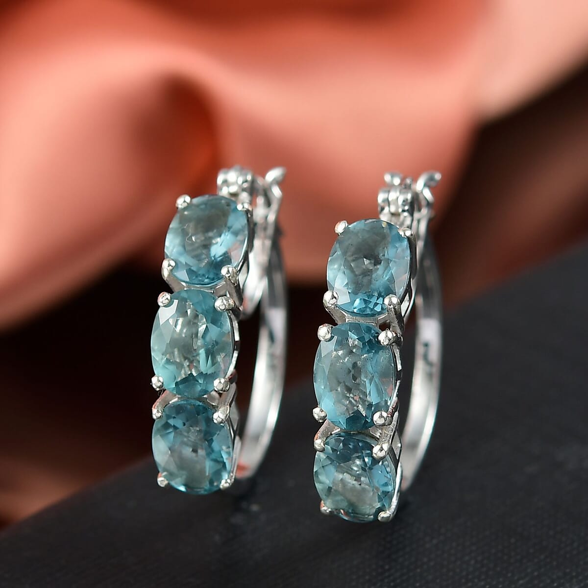 D’Joy Dean Teal Fluorite (IR) 9.00 ctw Hoop Earrings in Platinum Over Sterling Silver  image number 1
