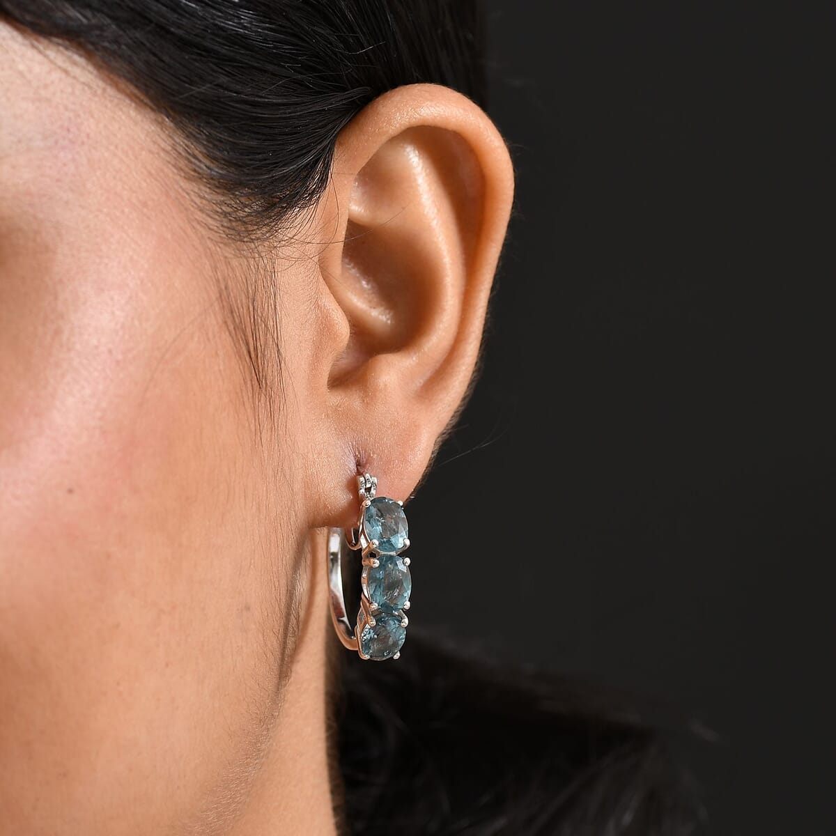 D’Joy Dean Teal Fluorite (IR) 9.00 ctw Hoop Earrings in Platinum Over Sterling Silver  image number 2