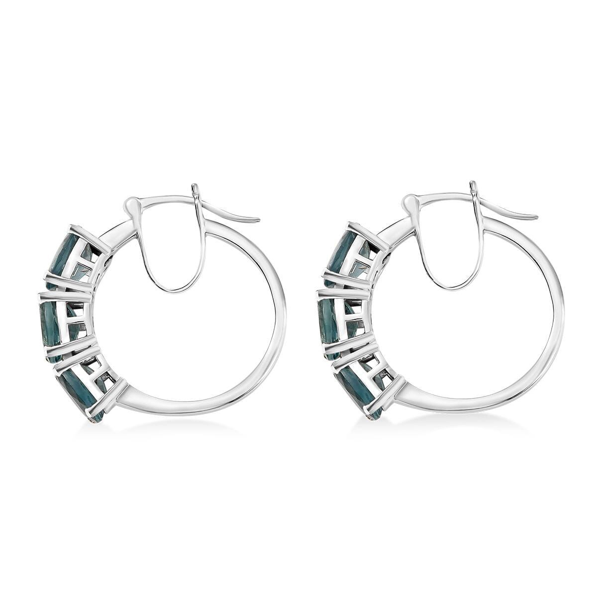 D’Joy Dean Teal Fluorite (IR) 9.00 ctw Hoop Earrings in Platinum Over Sterling Silver  image number 3