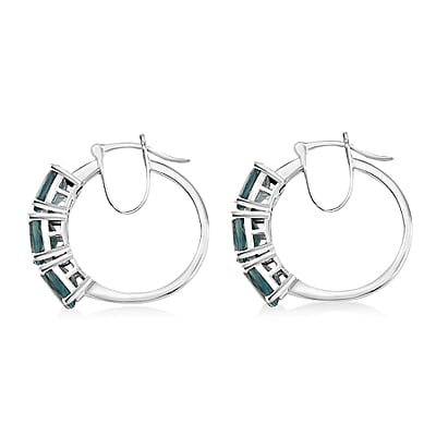 D'Joy Dean Teal Fluorite (IR) 9.00 ctw Hoop Earrings in Platinum Over Sterling Silver