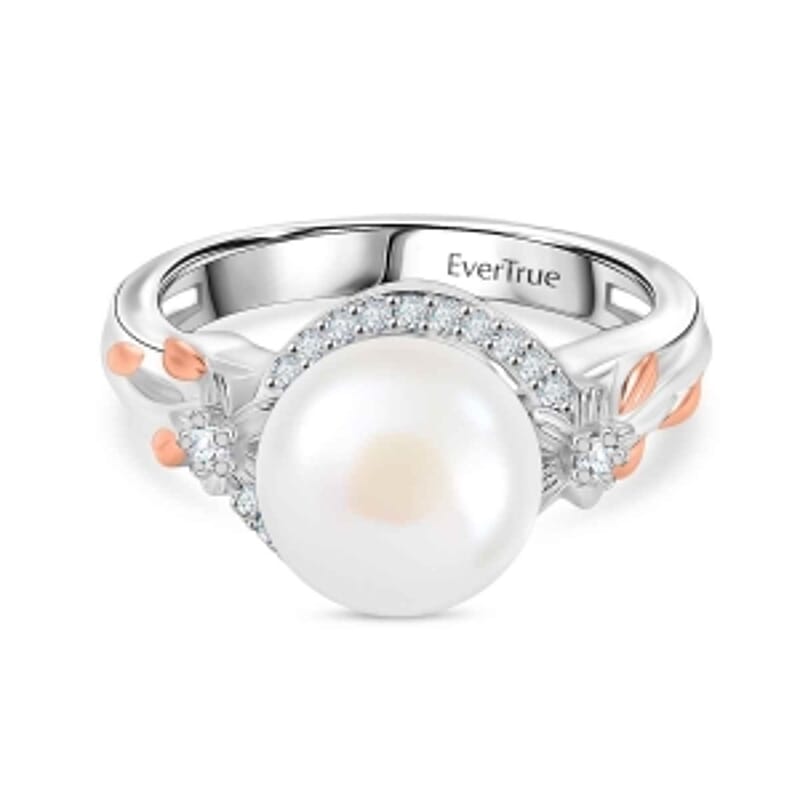EverTrue Fresh Water Pearl and White Zircon 5.14 ctw Fancy Ring in Goldtone (Size 6.5)