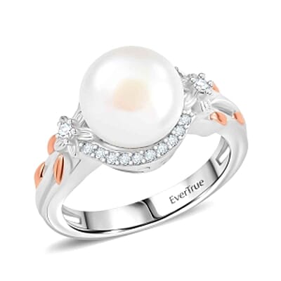 EverTrue Fresh Water Pearl and White Zircon 5.14 ctw Fancy Ring in Goldtone (Size 6.5)