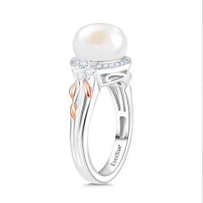 EverTrue Fresh Water Pearl and White Zircon 5.14 ctw Fancy Ring in Goldtone (Size 6.5)