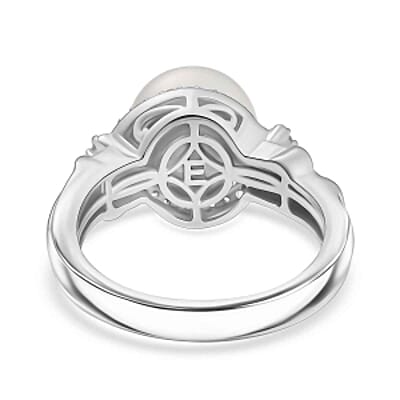 EverTrue Fresh Water Pearl and White Zircon 5.14 ctw Fancy Ring in Goldtone (Size 6.5)