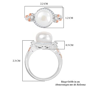 EverTrue Fresh Water Pearl and White Zircon 5.14 ctw Fancy Ring in Goldtone (Size 6.5)
