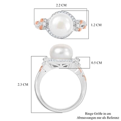 EverTrue Fresh Water Pearl and White Zircon 5.14 ctw Fancy Ring in Goldtone (Size 6.5)