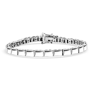 D’Joy Rhodium Over Sterling Silver Bar Link Bracelet (7.25 In) 14.20 Grams