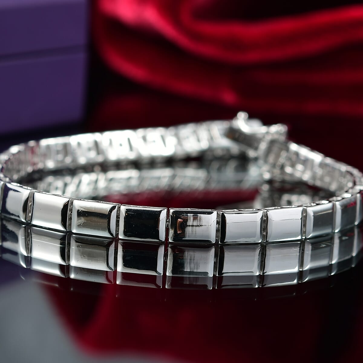 D’Joy Rhodium Over Sterling Silver Bar Link Bracelet (7.25 In) 14.20 Grams image number 1