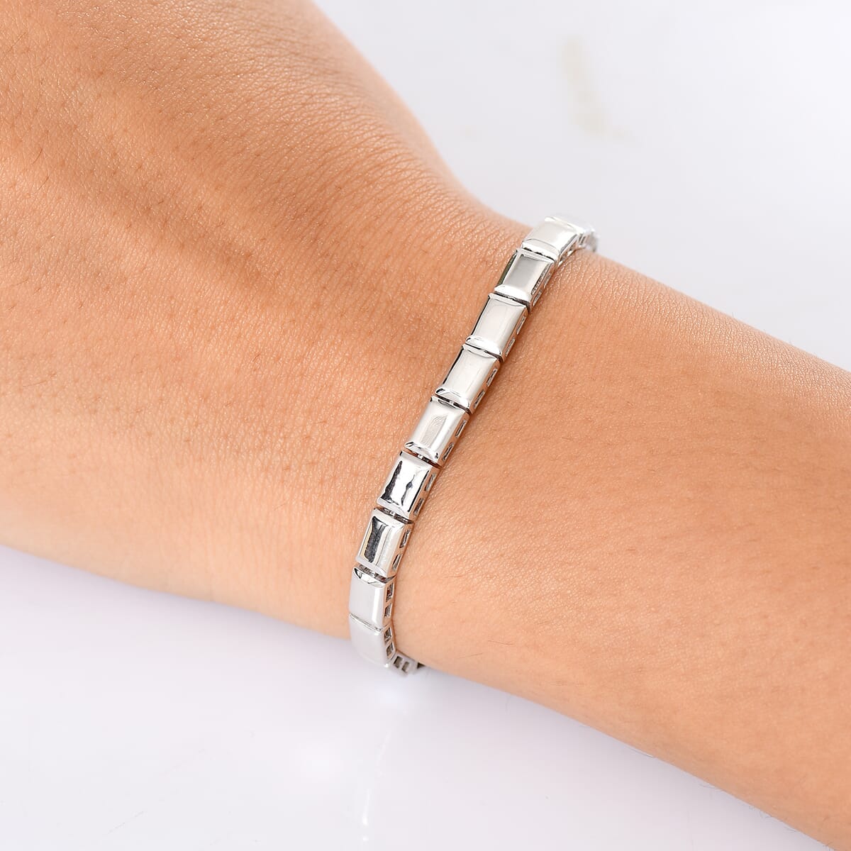 D’Joy Rhodium Over Sterling Silver Bar Link Bracelet (7.25 In) 14.20 Grams image number 2
