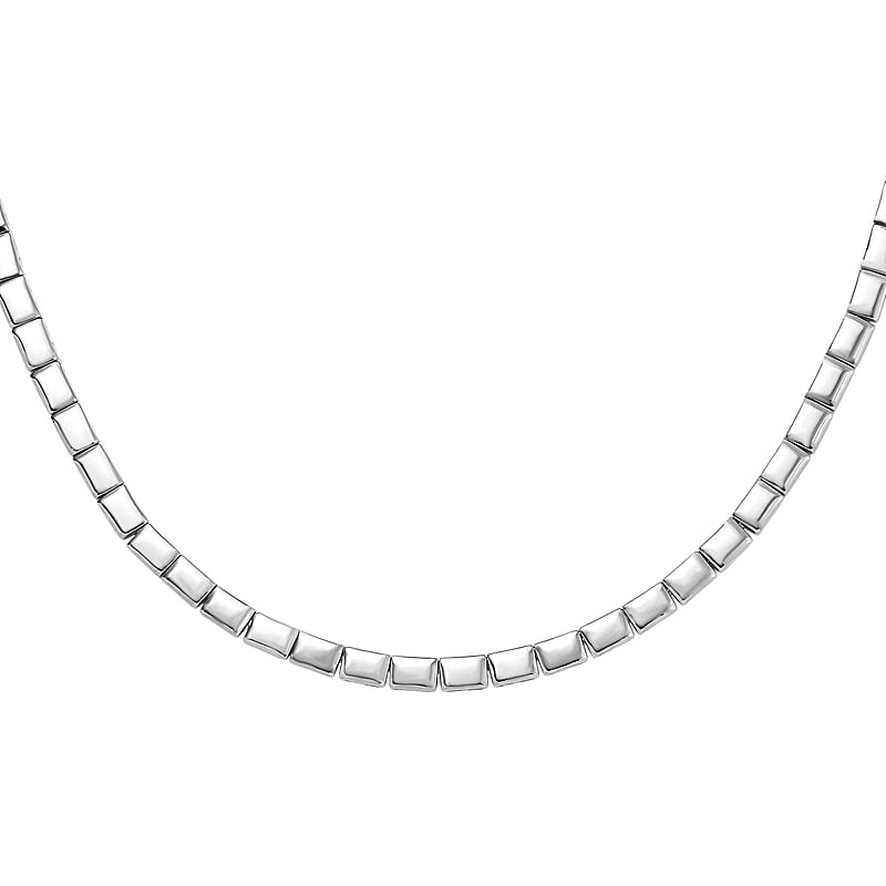 D'Joy Rhodium Over Sterling Silver Bar Link Necklace 18 Inches 28.90 Grams