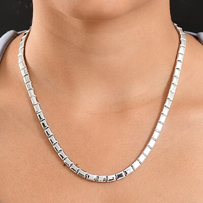 D'Joy Rhodium Over Sterling Silver Bar Link Necklace 18 Inches 28.90 Grams