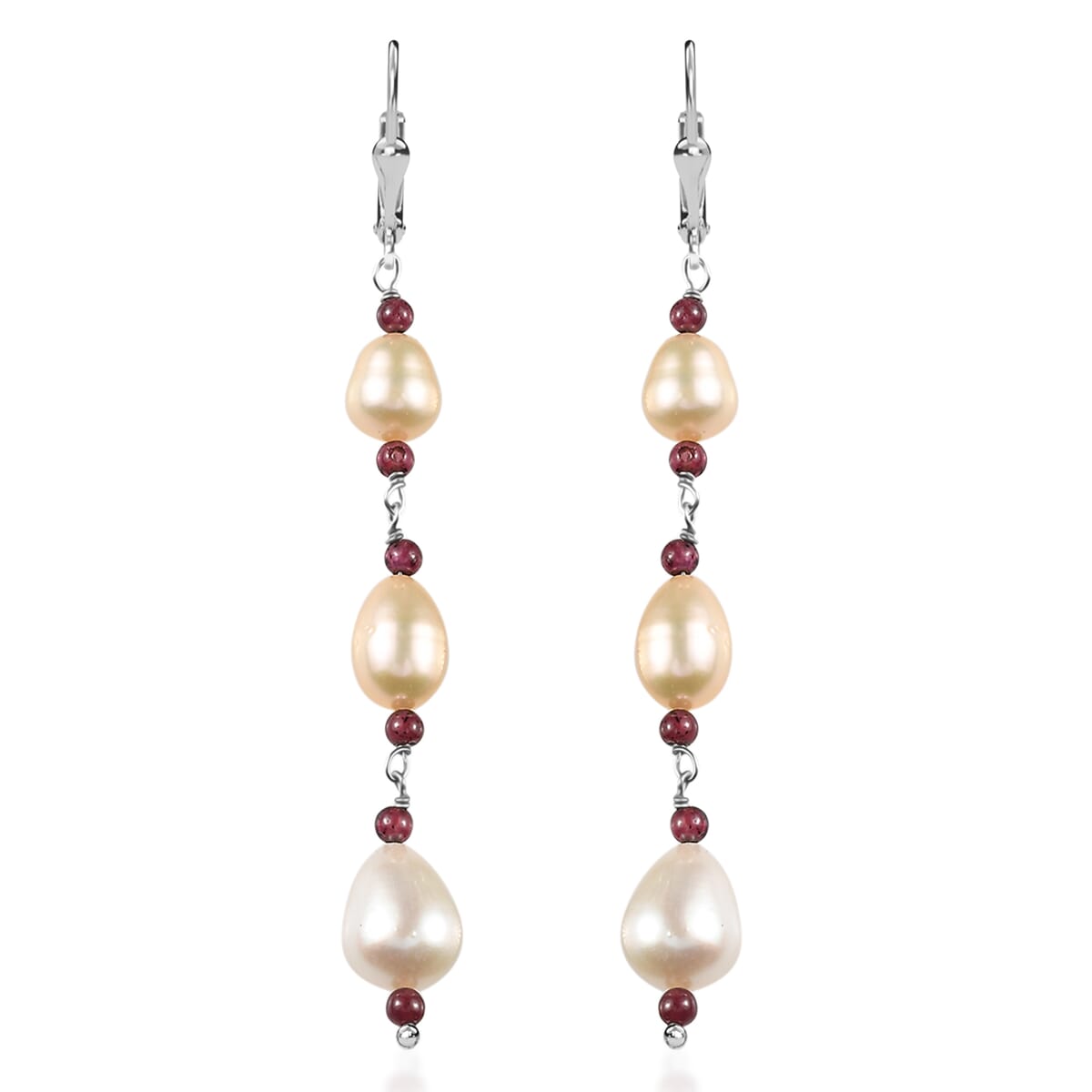 D'Joy Multi Color Freshwater Pearl and Mozambique Garnet 2.00 ctw Earrings in Rhodium Over Sterling Silver image number 0