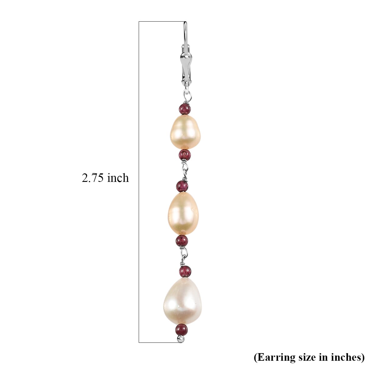 D'Joy Multi Color Freshwater Pearl and Mozambique Garnet 2.00 ctw Earrings in Rhodium Over Sterling Silver image number 4