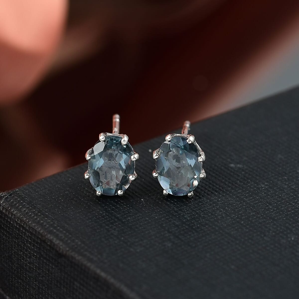 D'Joy Dean Teal Fluorite (IR) 1.75 ctw Sea Swirl Solitaire Stud Earrings in Platinum Over Sterling Silver image number 1