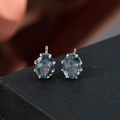 D'Joy Dean Teal Fluorite (IR) 3.00 ctw Aqua Crown Stud Earrings in Platinum Over Sterling Silver