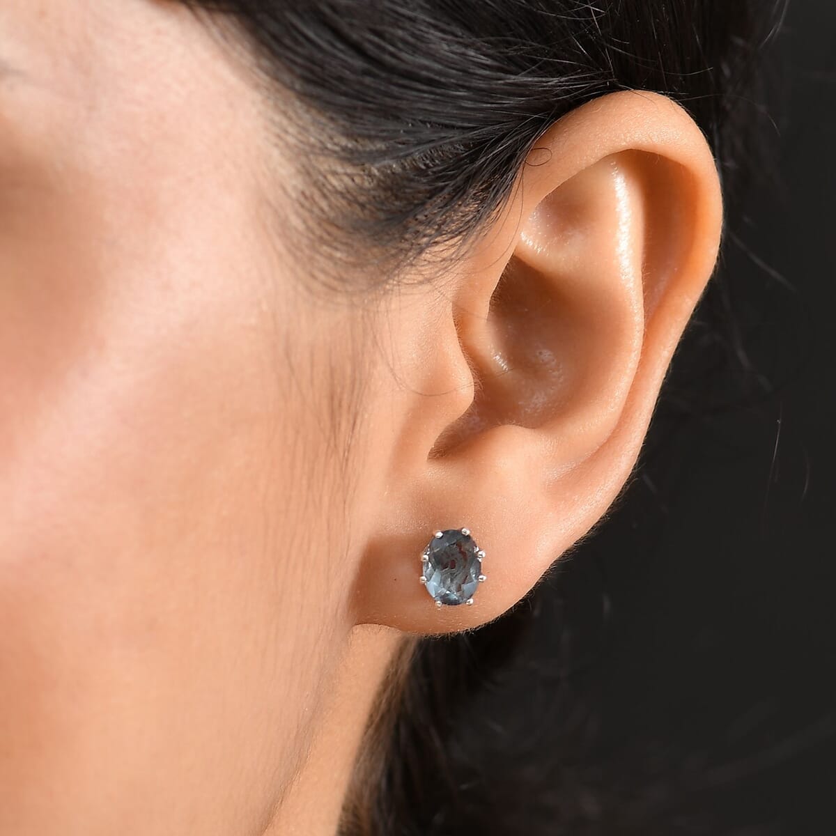 D'Joy Dean Teal Fluorite (IR) 1.75 ctw Sea Swirl Solitaire Stud Earrings in Platinum Over Sterling Silver image number 2