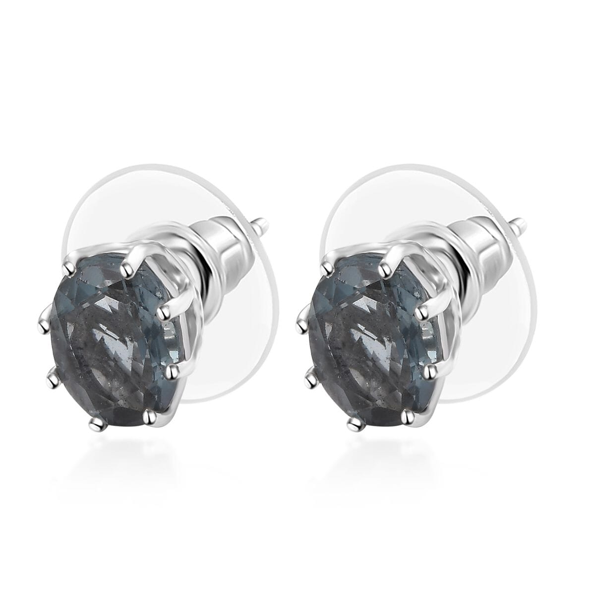 D'Joy Dean Teal Fluorite (IR) 1.75 ctw Sea Swirl Solitaire Stud Earrings in Platinum Over Sterling Silver image number 3